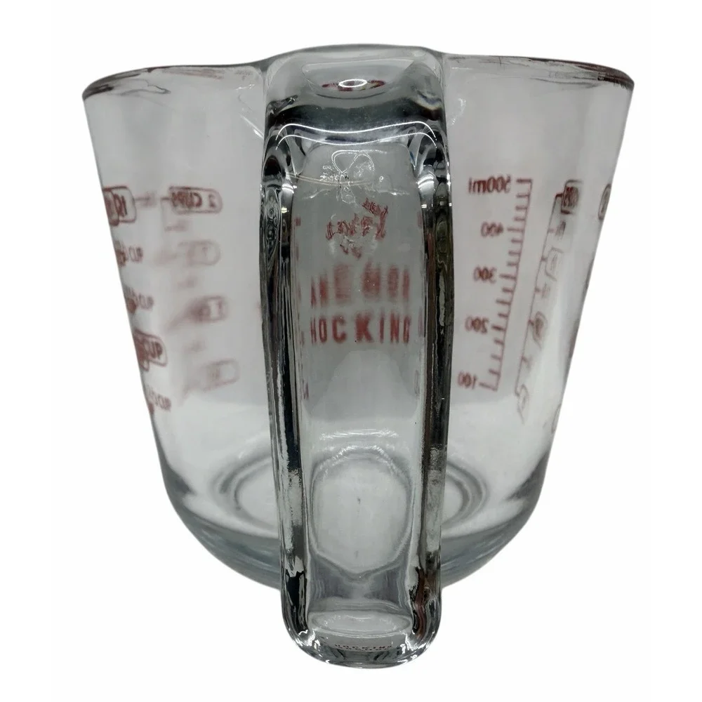 Anchor Hocking 2 Cup Glass Measuring Cup‎ Red Print 16oz 500ml USA Heavy Glass
